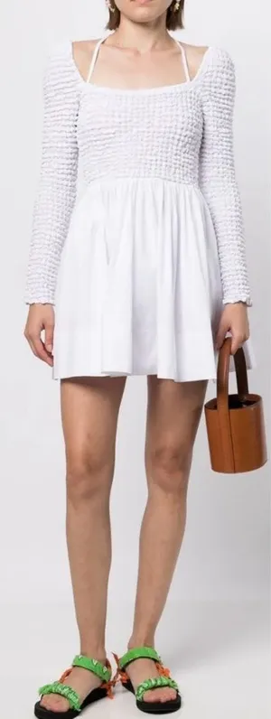 NEW STAUD cassidy Long sleeves mini dress white Sz S thumbnail 1