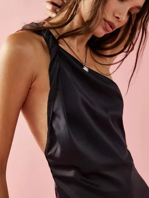 Free People Black Satin One Shoulder Maxi Dress Size 12 Formal Gown thumbnail 3