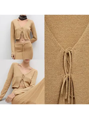 Mango Knitted Cardigan with Bow Jadore Gold XS thumbnail 3