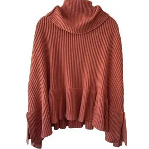 Free People Knit Cozy Pink Turtleneck Sweater Ruffle Cottagecore Feminine S thumbnail 6