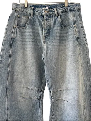 eesome Barrel Horseshoe Denim Jeans Curved Leg in Faded Blue Wash thumbnail 4