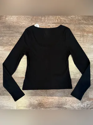 NWT Scoop Black Women’s Long Sleeve Scoop Neck Top Button Down Front Medium thumbnail 4