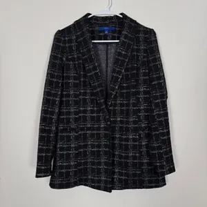 Apt. 9 Black Silver Metallic‎ Plaid Blazer Stretch XS Office Party Festive Holiday Glam thumbnail 2