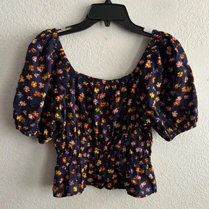 Madewell Puff-Sleeve Square Neck Smocked-Waist in Aloha Floral Crop Top S thumbnail 12