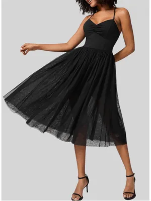 Size XL Halara V Neck Ruched Lace Up Contrast Mesh Midi Casual Dress thumbnail 1
