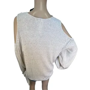 Blu Pepper Beige Deep V Wrap Slouchy Sweater And Exposed Shoulders thumbnail 6