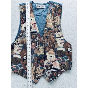 Vintage Facets Teddy Bear Tapestry Vest Small 90s Boho Cottagecore USA Made thumbnail 6