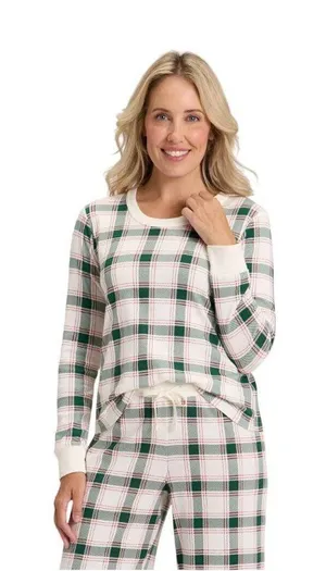 NWT Wondershop Plaid Ribbed Long Sleeve Holiday Pajama Shirt Green Multi S thumbnail 1