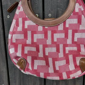 Y2K Red w/ Tan Leather Accents Cotton Canvas Nine West Mini Bag Purse thumbnail 2
