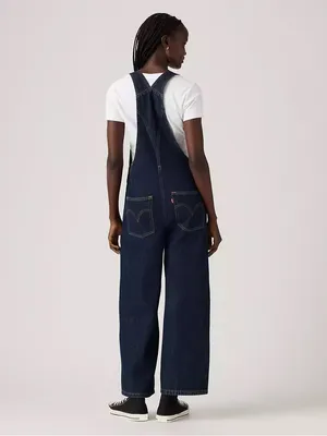 Levi’s Baggy Highwater Denim Overalls Sz L Dark Wash Workwear Womens thumbnail 2