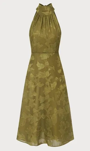 RIHOAS The Green Jacquard Ruched Halter Midi Dress 76 thumbnail 6
