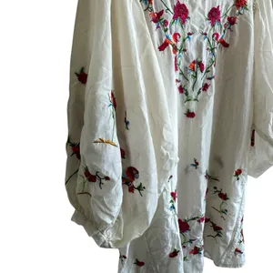 Zara Collection Dress Sz L Cotton Silk Blend Puff Sleeve Floral Embroidered thumbnail 7