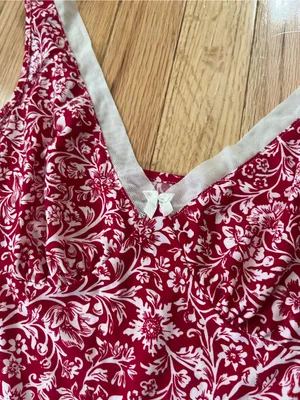 Red White Floral Print Slip Mini Dress XS Nightgown Feminine Romantic Cottage thumbnail 2