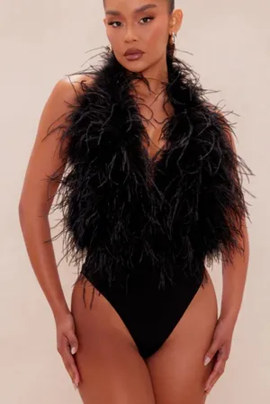 Feather halter bodysuit Black Size M thumbnail 1