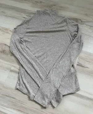 American Eagle Outfitters Taupe Ribbed Mock Neck Long Sleeve Top thumbnail 1
