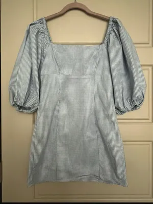 Forever 21 Blue Gingham Puff Sleeve Mini Dress Small thumbnail 1