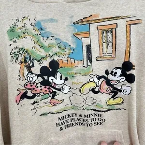 Disney Cream Mickey & Minnie‎ "Places to Go, Friends to See" Sweatshirt Hoodie S thumbnail 2