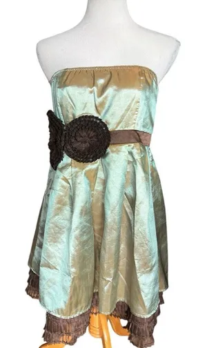 Womens Ryu Anthropologie Tafetta Irridescent Sheen Beige Strapless Dress - Sz L thumbnail 1