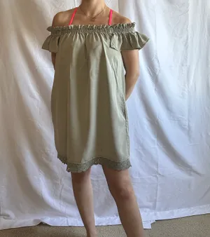 Smocked Off Shoulder Mini Dress - Army Green - S thumbnail 6