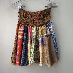 Henna Silky Mini Skirt Size Small Panel Shirred Dopamine Rave Festival Gypsy thumbnail 3