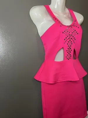 Charlotte Russe Dress Womens XS Pink Cutout Peplum Studded Bodycon Mini Tank thumbnail 3