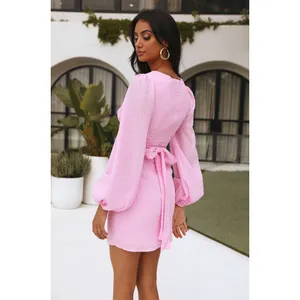 Hello Molly Wondering Heights Mini Dress Long Sleeves Pink Tie Back Size 8 thumbnail 2