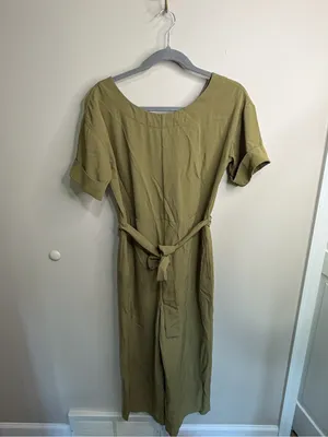 Everlane Olive Short-Sleeve Tie-Waist Jumpsuit thumbnail 2
