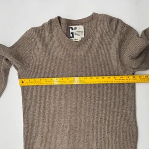 Y2K‎ Gap V Neck Ribbed Knit Sweater Tan Long Sleeve Casual Basic Swan Large thumbnail 6