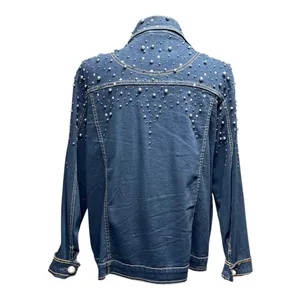 The Quacker Factory Rhinestone Pearl Studded Denim Jean Jacket Blue Large thumbnail 4