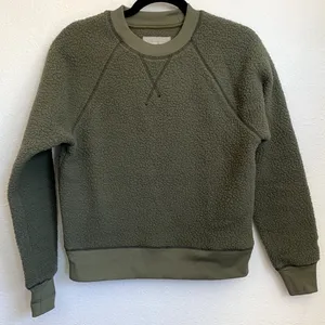NEW Everlane The‎ Renew Teddy Fleece Sweatshirt in Green thumbnail 2