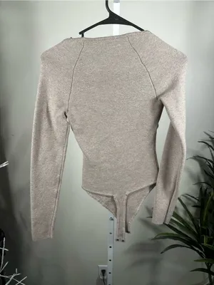 N279. Abercrombie & Fitch Beige/Taupe Long-Sleeve Square Neck Bodysuit thumbnail 3