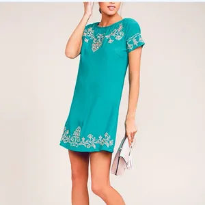 Lulus Tale to Tell Pink and Teal Green‎ Embroidered Shift Dress SMALL thumbnail 3