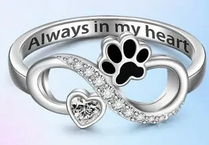 Infinity Heart Paw Print Ring for the Cat Lover “ Always in my Heart”Size 6 NWT thumbnail 2