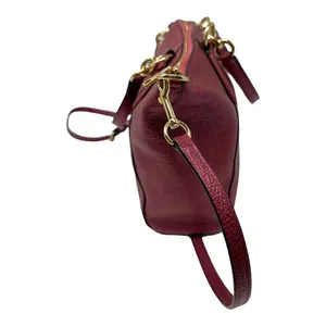 Coach Pebbled Leather Satchel Crossbody Bag Metallic Burgundy Gold Hardware thumbnail 7