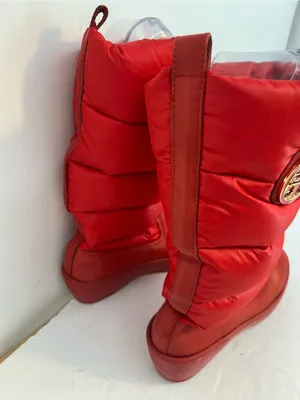 Tory Burch Red Quilted Wedge Winter Boots with Gold Logo thumbnail 5