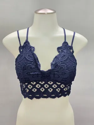 Anemone Navy Blue Romantic Boudoir Bridal Cottage Lingerie Feminine Lace Bra L thumbnail 1