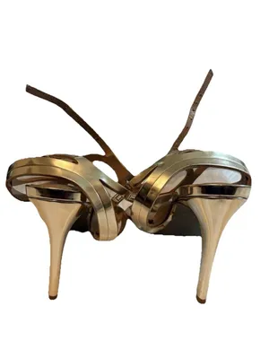 Christian Siriano for Payless Gold Strappy Stiletto Open Toe Synthetic Heels 9 thumbnail 5