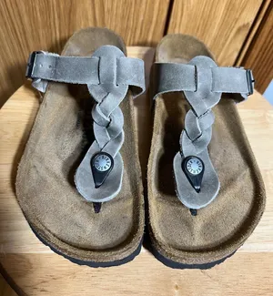 Birkenstock Taupe Braided Suede Thong Sandals thumbnail 1