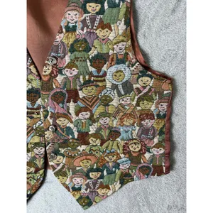 Vintage Novelty Tapestry Vest Folk Art Storybook Cottagecore‎ Grandpa Chic Med thumbnail 2