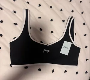 Shop Fancy V Neck Bra Black & White thumbnail 1