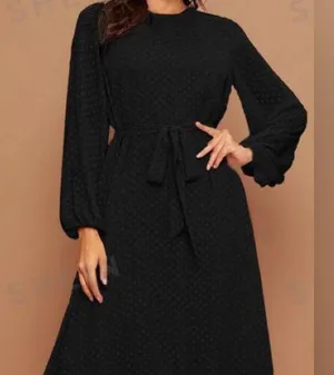Long Sleeve Maxi Black Swiss Dot Dress Size Large thumbnail 1
