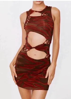 With Jean, red and olive cut out mini dress thumbnail 1