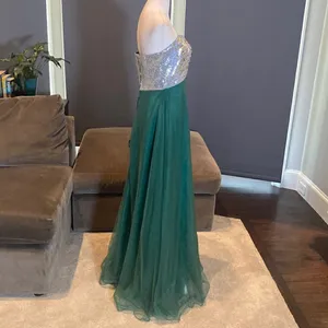 Women’s Green & Silver Full Length Prom Party Dress CorsetBack Size M (8/10) NWT thumbnail 6