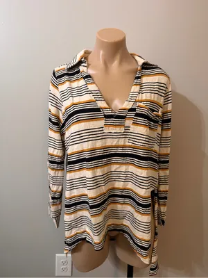 Free People Beach Breaker Tunic Stripe Ivory Black XS thumbnail 2