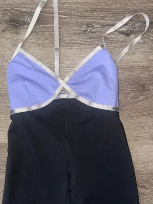 aerie Black Jumpsuit with Lavender Accents and Silver Straps thumbnail 3