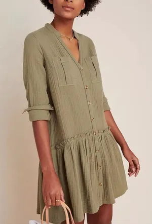 Anthropologie Maeve Katie Textured Utility Tunic Dress size 0 thumbnail 1