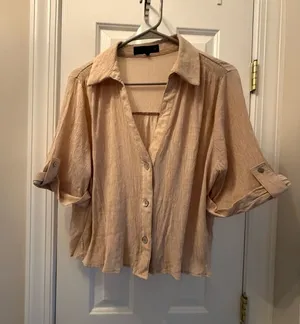 Zara Light Beige Button-Down Relaxed Blouse thumbnail 1