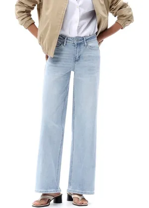 Oneso Los Angeles Mid Rise Wide Leg Jeans Light Wash Blue OSW8001 Size 24 thumbnail 1
