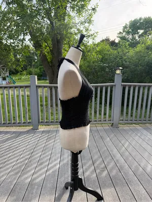 Black Smocked Halter Top Open Back Cotton Y2K Large thumbnail 3