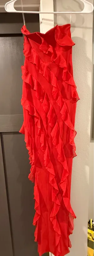 Oh Polly Nevali Bandeau Ruffle Maxi Dress Red thumbnail 6